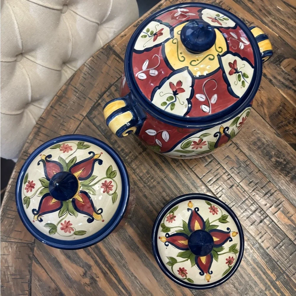 Pier 1 Vallarta Large Cookie Jar Canister With Handles - Picture 10 of 13